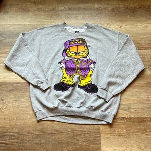 Garfield gray crew neck sweatshirt men fro t back logo size Large